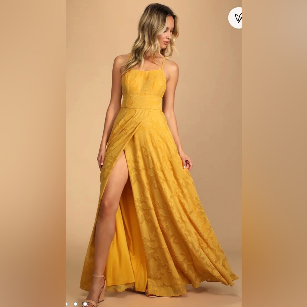 Lulu’s Let There Be Romance Marigold Burnout Floral Maxi Dress